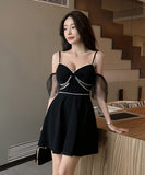 ピカピカ 谷間魅せ かわいい ミニドレス キャバドレス セクシー ふわふわ MY2-YM8657