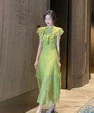 セレブ風 ロングドレス フリンジ エレガント シフォン XH2-JY-1941