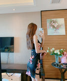 花柄 チャイナドレス　えちえち脚長効果　谷間魅せ　ミニドレス　XY2-MLS4185