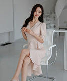 ロングドレス ひざ丈ドレス 新作 フリル 結婚式 宴会 MY2-ZED88459N14