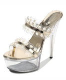 3色  size22.5cm-24.5cm 透明 ピカピカ スリッパ 脚長効果 ハイヒール YN5010