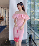 ミニドレス パーティードレス かわいい フリル オフショルダー 披露宴 結婚式 宴会 MY2-JY9343