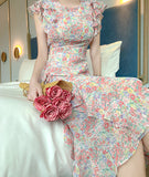 花柄 ロングドレス フリル 淑やか 着瘦せ 大人可愛いXH2-JY4086