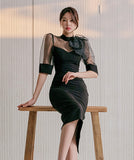 ひざ丈ドレス 新作 リボン ゴージャス 結婚式 通勤 MY2-ZED880838E