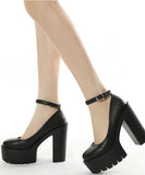 パンプス 痛くない 太ヒール レディース 靴 ストラップ 歩きやすい 黒 MY5029