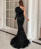 キャバドレス ロングドレス ピカピカ ワンショルダー セクシー 谷間魅せ XY2-PC-M0803