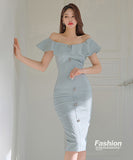 オフショルダー 膝丈ドレス エレガント 気質 同伴 おしゃれ セクシー XH2-ZED888012-1A71