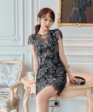 新作 セクシー チュール タイトドレス レース パッチワーク XH2‐JY4922