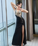 刺繡 レース 高級 レディース 肌見せ 谷間魅力 同伴 ロングドレス キャバドレス MY2039-XYD2136