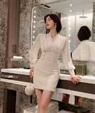 オフィスドレス ミニドレス 長袖 大人 かわいい 超人気 再入荷 二次会  長袖ドレス YN2107