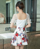 ミニドレス 花柄 かわいい 肌見せ 新作 Aライン キャバドレス 指名 MY2-XYD2186