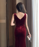 ロングドレス ベルベット 高見 脚長効果 着痩せ ゴージャス MY2-YM9092