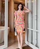 タイトミニドレス プリーツ 花柄 セクシー おしゃれ 宴会 XH2-JY10140