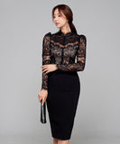 【ブラック・ホワイト】ひざ丈ドレス レース セクシー 新作 レース 着瘦せ MY2-ZED882334BH506