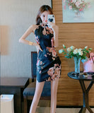 花柄 チャイナドレス　えちえち脚長効果　谷間魅せ　ミニドレス　XY2-MLS4185