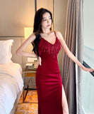 秋 新作 ベルベット 肌触りの良い 柔らかい セクシー 脚長効果 ロングドレス キャバドレス MY2143-MLS2964