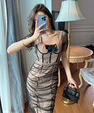 水玉 チュール タイトドレス リボン 気質 可愛い 着瘦せXH2-JY9293