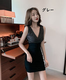 ピカピカ ディープⅤネック セクシー魅了 肌見せ キャバドレス ミニドレス MY2146