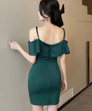 【4色】ミニドレスセクシーオフショルダーフリルキャバクラ大人可愛いXH2-YM8724