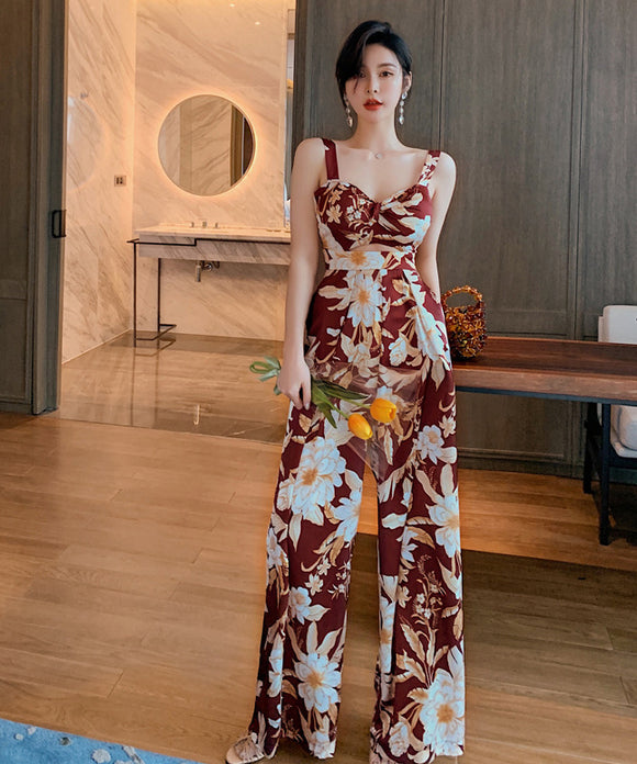 花柄 オールインワン 新作 肌見せ リボン ワイドパンツ セクシー MY2-JY3798