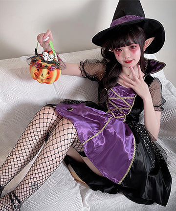 【4点セット】コスプレ ハロウィン 魔女 可愛い ミニドレス XH2-XJ8529