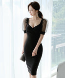 ミニドレス 韓国 ゴージャス 袖付き レース 高見え セール 新作ドレス レディース MY2-MLS4893