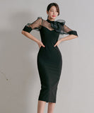 ひざ丈ドレス 新作 リボン ゴージャス 結婚式 通勤 MY2-ZED880838E