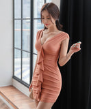 ミニドレス キャバドレス Vネック 新作 かわいい フリル MY2-MLS7140