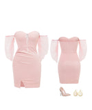 ピンク ミニドレス パーティードレス かわいい オフショルダー 谷間魅せ MY2-XYD2225