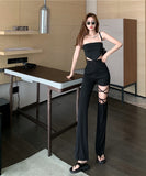 大人気 美脚 特別デザイン セクシー ワイドパンツ レディス パンツ ブラック MY2006