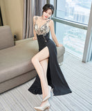 刺繡 レース 高級 レディース 肌見せ 谷間魅力 同伴 ロングドレス キャバドレス MY2039-XYD2136