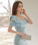 ミニドレス ひざ丈ドレス かわいい ワンショルダー フリル MY2-ZED88504A