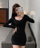2色 長袖 無地 高見え セクシー ミニドレス キャバドレス XY2-MLS6022
