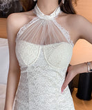 【2色】ホルターネック レース 可愛い セクシー おしゃれ 谷間魅せ 指名 XH2-MLS7175