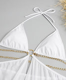 【3色】水着 チェーン hot girl パレオ付き セクシー ホルターネック 三角ビキニ XH7-CJ-Y016