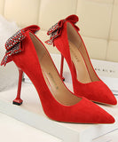 4色 ピカピカ リボン かわいい 脚長効果 人気新作 ハイヒール パンプス MY5-DS17175-8