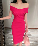 【4色】ニットドレス オフショルダー 淑やか エレガント 気質 セクシー XH2-MLS7160