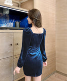 3色 ミニドレス キャバドレス 長袖 肌見せ ゴージャス 高見え ベルベット MY2-MLS5993