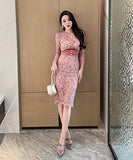 Vネック  レース  ロングドレス  セクシー  二次会  着瘦せ  高級感  披露宴  LT2-JY20158