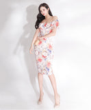 花柄 フリル ひらひら オフショルダー ゴージャス ひざ丈ドレス かわいい MY2-ZED880508E49