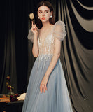 バースデーロングドレス 宴会 パーティー 演奏会 パフスリーブ キラキラ XH2-JZ1