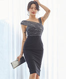 キラキラ キャバドレス chic セクシー 着瘦せ パッチワーク XH2-ZED881830BH506