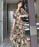 2点セット 淑やか ロングドレス 花柄 Ⅴネック エレガント 着瘦せ XH2-JY4040