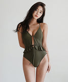 【グリーン＆ピンク】ビキニ 水着 モノキニ セクシー フリル XH7-LGXX-CH/Qmy2163