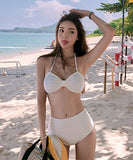 2色選択 プリーツ 脚長効果 ホルターネック ビキニ セクシー XH7-DP-A19954