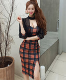 キャバドレス 谷間魅せ セクシー 指名 パッチワーク チェック柄 XH2-LQE8387B538