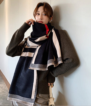 2色 縞柄  50%カシミアスカーフ  韓国ファッション 厚手 保暖性 高級感 LT9-CM-2