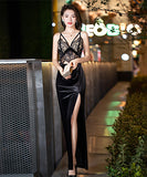 高級感 ナイトドレス 宴会 披露宴 二次会 スリット レース セクシー XH2-WYSS8173