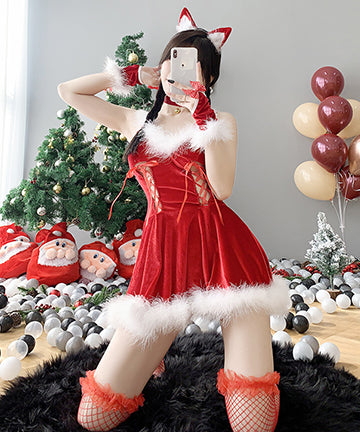 【クリスマス】ファーショルダー  サンタコスプレ ドレス  サンタコス  かわいい  LT2-MMKQ305