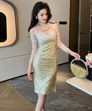 チュール  キラキラ  名媛スタイル  ロングドレス  高品質  結婚式 披露宴  LT2-JY20161